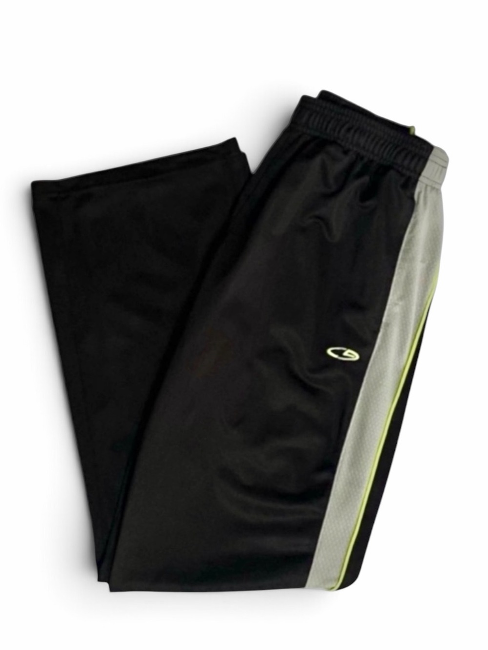 Champion Black Athletic Track Pants with Gray and Neon Green Side Stripes